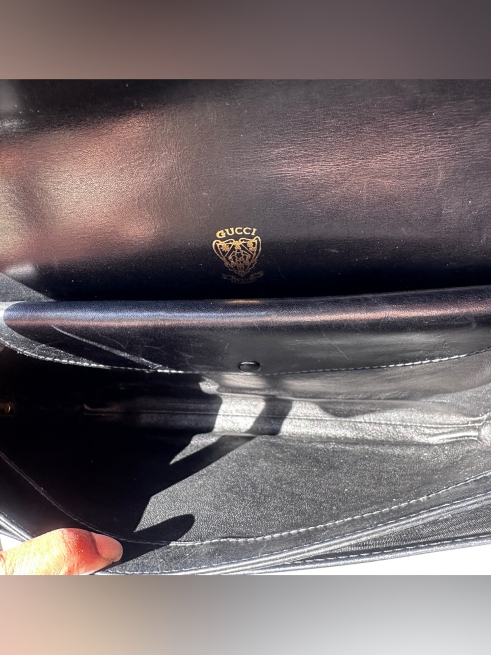 GUCCI Vintage Black Leather Sherry Line Web Stripe Shoulder Bag - Picture 12 of 16